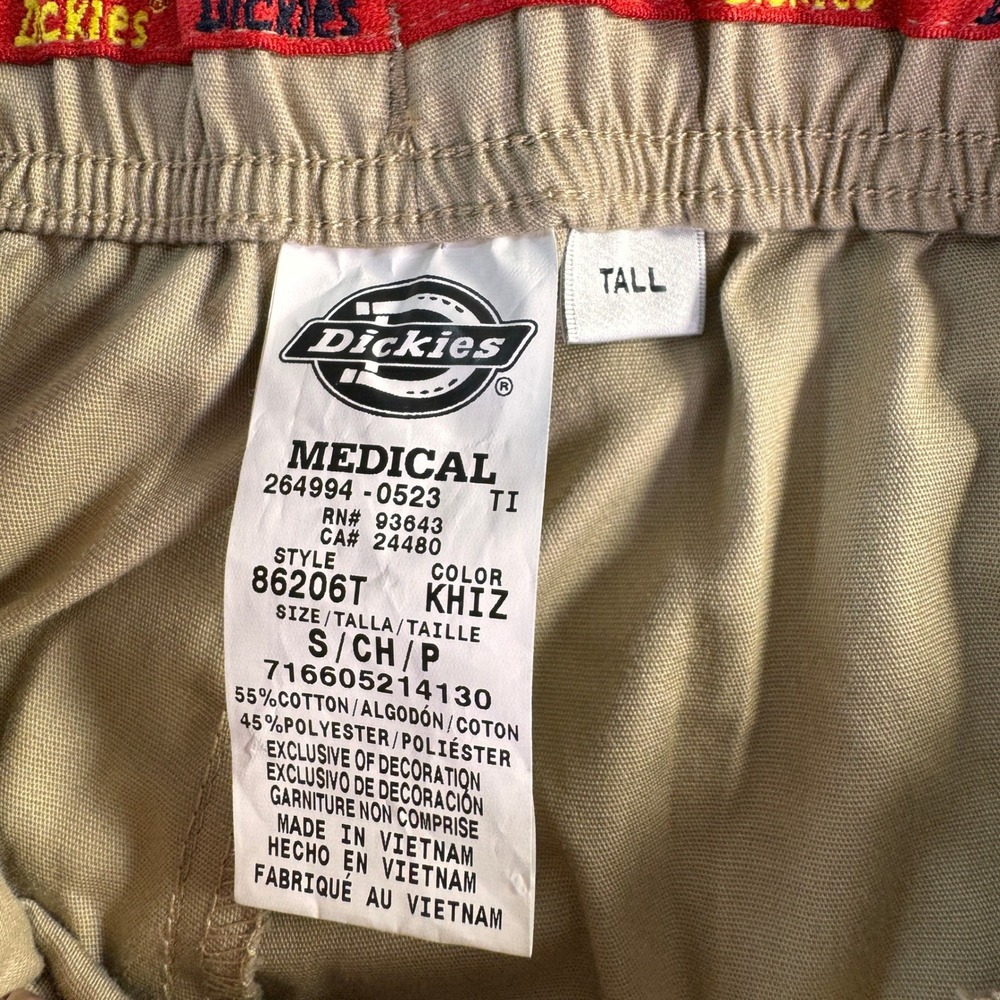 TALL Dickies Medical Scrub Pants Khaki Tan Drawstring Cargo Small 86206T KHIZ - Picture 8 of 10